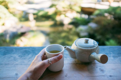 Cropped image of hand holding tea cup