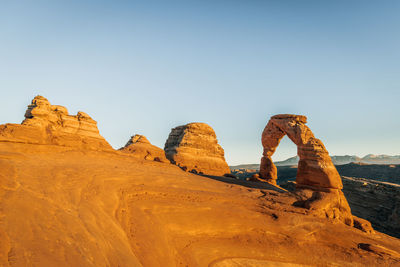 Sunset golden hour glow of delicate arch at arches national park, moab utah usa - no people 