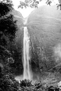 Close-up of waterfall against sky