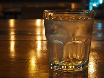 Close-up of beer glass on table