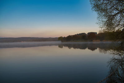 Scenic view of lake against clear sky