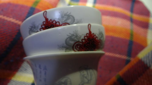 Close-up of coffee cup on table