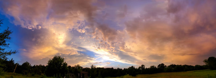 Panoramic view of trees against sky during sunset