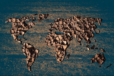 High angle view of bread on rocks