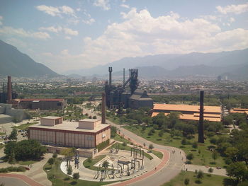 High angle view of road against sky