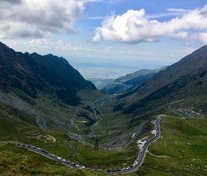 High angle view of mountain road against sky