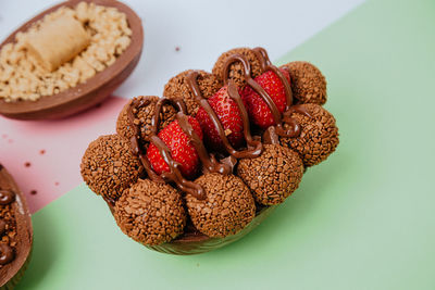 High angle view of dessert in plate on table