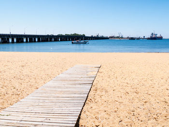 Scenic view of beach against clear sky