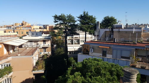 High angle view of buildings in city