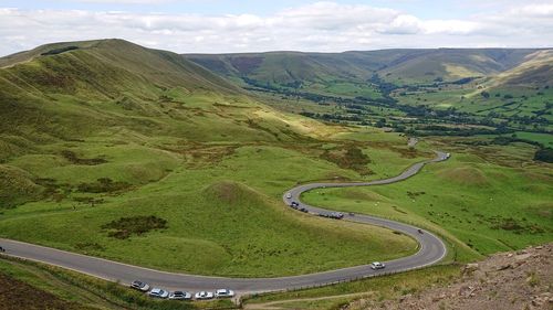 High angle view of mountain road against sky
