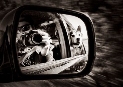 Close-up of vintage car on side-view mirror