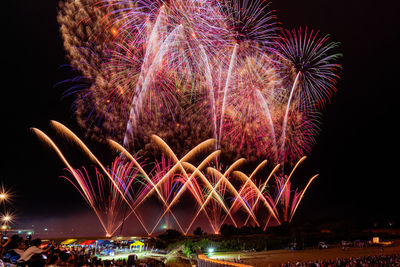 Low angle view of firework display at night