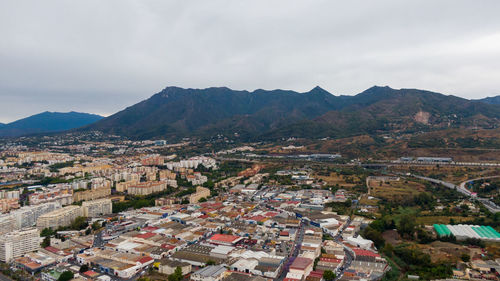 High angle view of townscape against sky