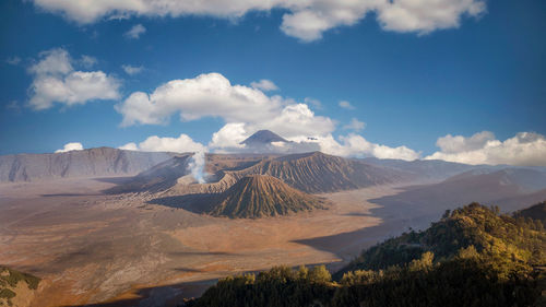 Panoramic view of volcanic landscape against sky