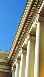 Low angle view of building against clear blue sky