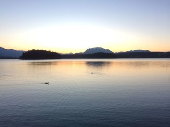 Scenic view of lake against sky during sunset