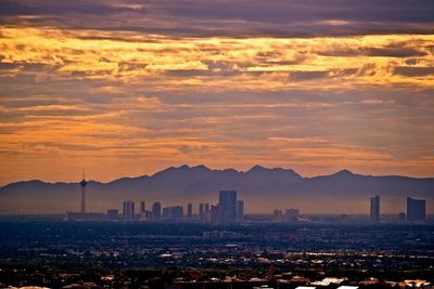 View of city at sunset