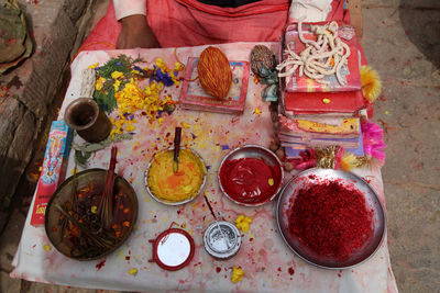 High angle view of food on table