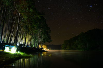 Scenic view of lake against sky at night