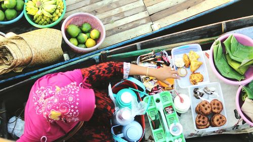 High angle view of fruits on table