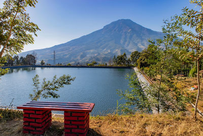 Kledung artificial lake with sumbing mount in temanggu indonesia