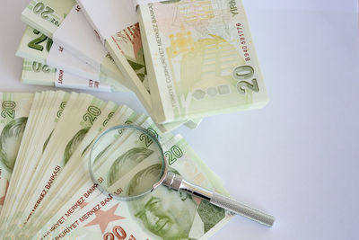 High angle view of text on paper against white background