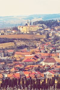 High angle view of townscape against sky