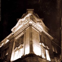 Low angle view of building against sky at night