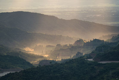 High angle view of mountains against sky