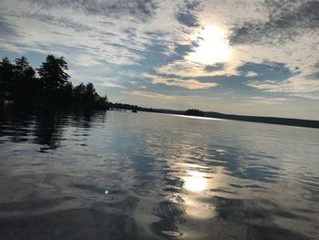 Scenic view of river against sky at sunset