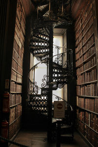 View of books in library