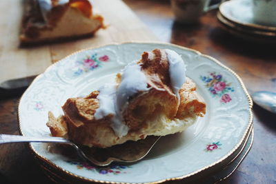 Close-up of cake in plate on table