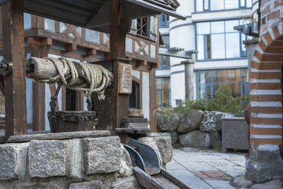 Water well that stands in the swedish city of uppsala, illustrates the old times in sweden
