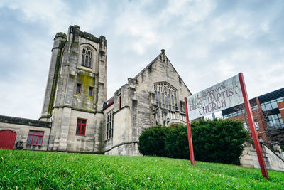 Exterior of historic building against sky