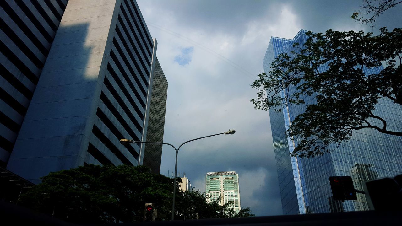 building exterior, architecture, built structure, low angle view, skyscraper, city, tall - high, modern, office building, tower, sky, building, tree, cloud - sky, tall, financial district, growth, residential building, city life, development