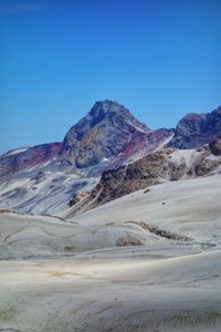 Scenic view of arid landscape against clear blue sky