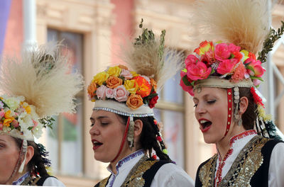 Traditional dancers singing during traditional festival