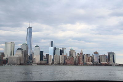 City skyline with river in background