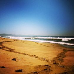 Scenic view of beach against clear sky