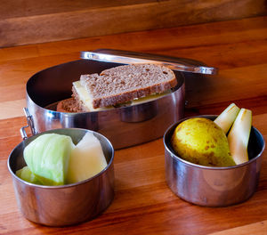 High angle view of food on table