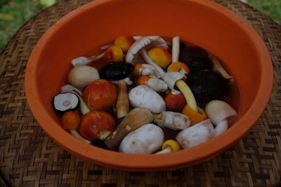 High angle view of fruits in bowl