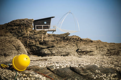 Wooden fishing huts along the atlantic ocean in pornic