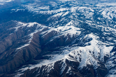 High angle view of snowcapped mountains