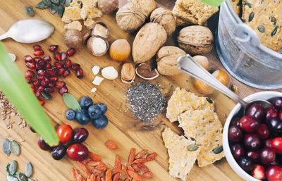 High angle view of fruits on cutting board