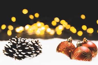 Close-up of christmas decoration on table