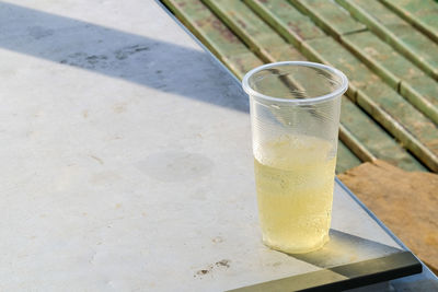 High angle view of drink on table