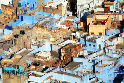 High angle view of buildings on sunny day in city