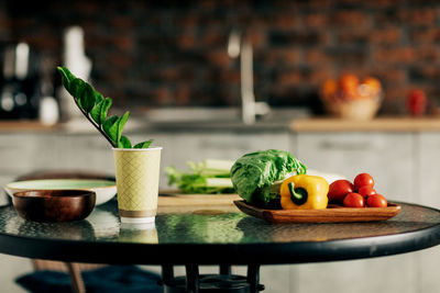 Fresh vegetables on the kitchen table for healthy food preparation