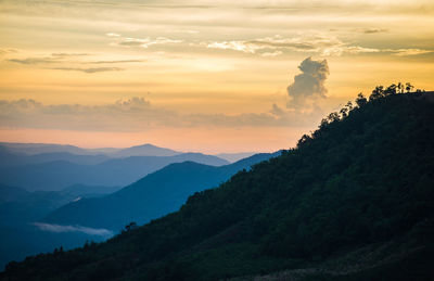 Scenic view of mountains against sky during sunset