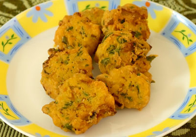 High angle view of food in plate